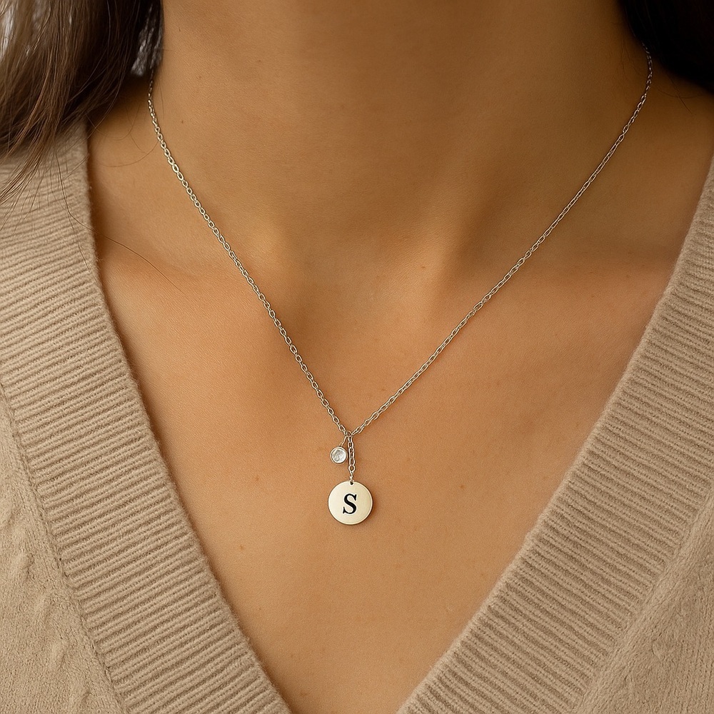 NWT Bansri Elegant Silver Initial Necklace - Letter “S” & Bezel Crystal Pendant